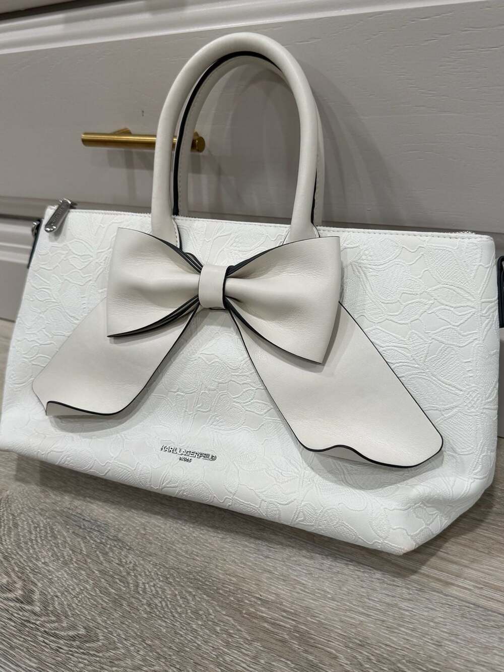 White Lace Bow Satchel Handbag Crossbody Coquette Bridal Structured Purse